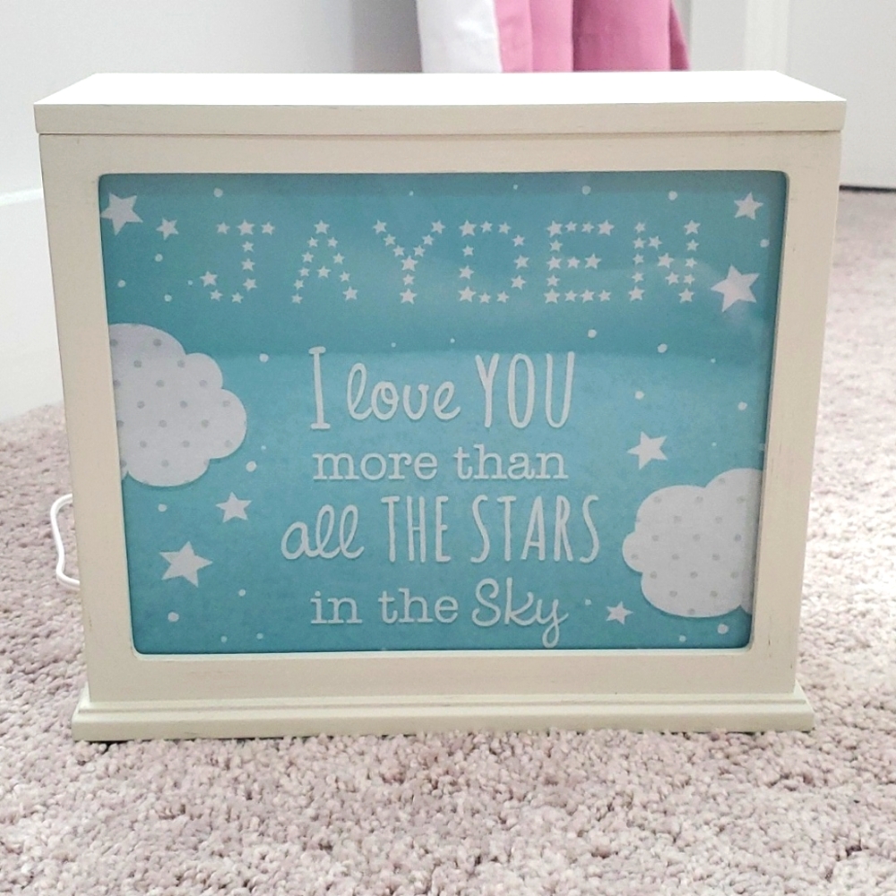 Personal Creations Blue & White Stars "Jayden" I love you Personalized Box Light
